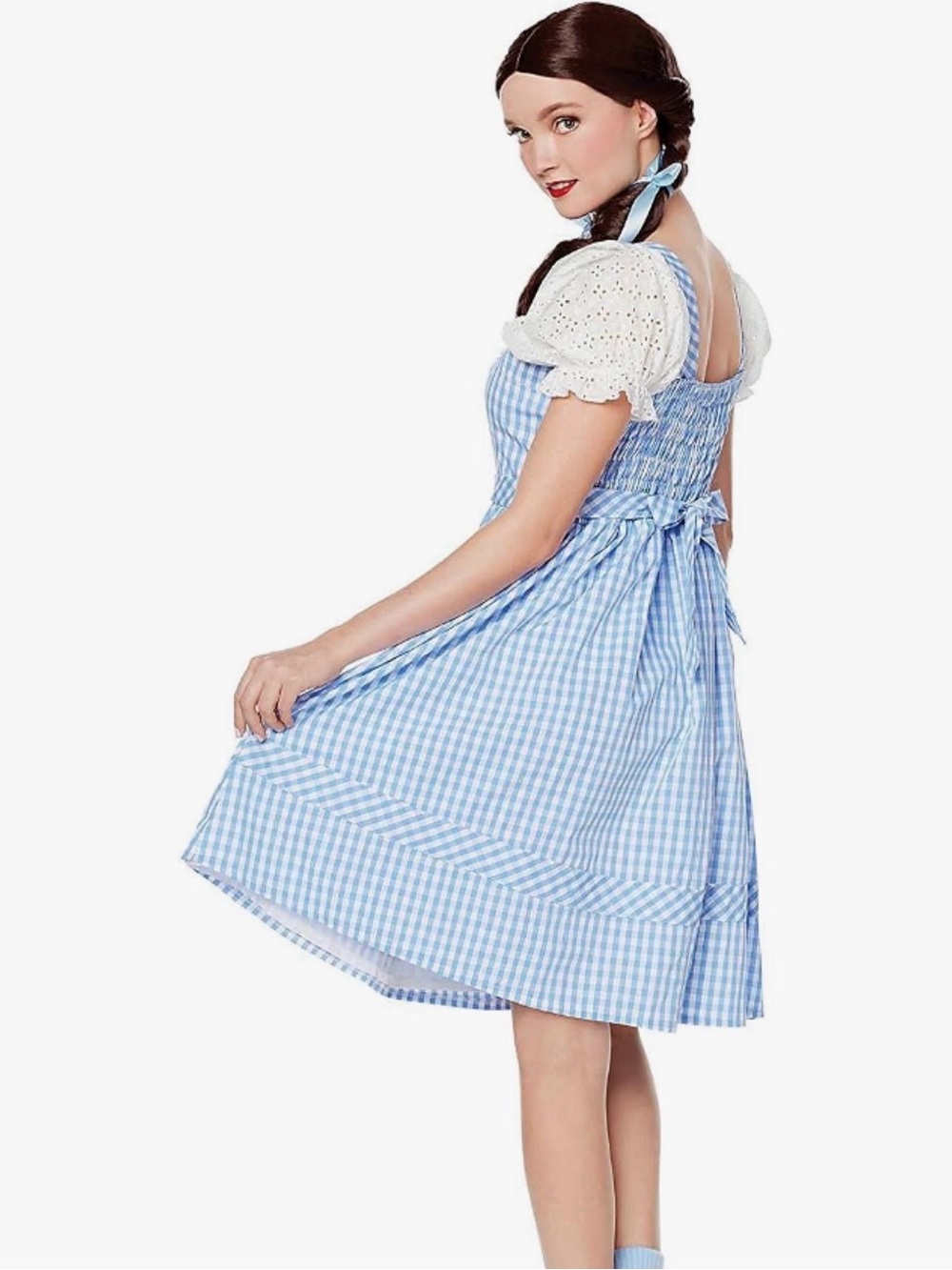 Wizard of Oz Dorothy Costume Cotton Dress Blue/White Gingham Lace Puff Sleeves M
